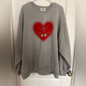 Gray Sweatshirt with Red Heart Design